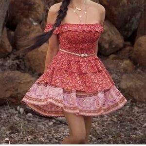 Spell & The Gypsy Dahlia Ra-Ra Smocked Tiered Boho Mini Dress NWT